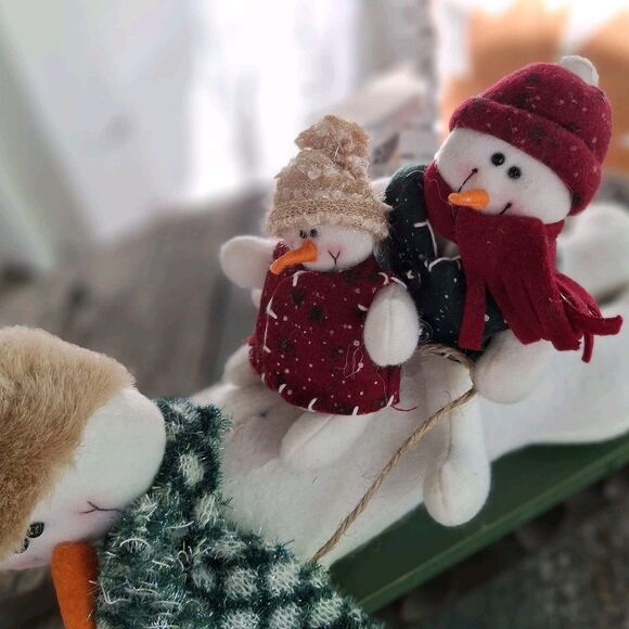 Handcrafted Snowman Wood Sled Ride 16" Christmas Holiday Decor - Picture 2 of 7